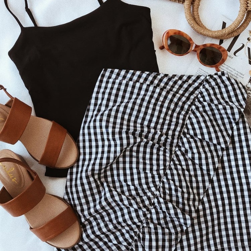 BLACK AND WHITE GINGHAM MINI SKIRT